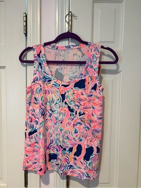 Lilly Pulitzer Multicolor Pink Blue Floral Tank PELICAN PINK XS